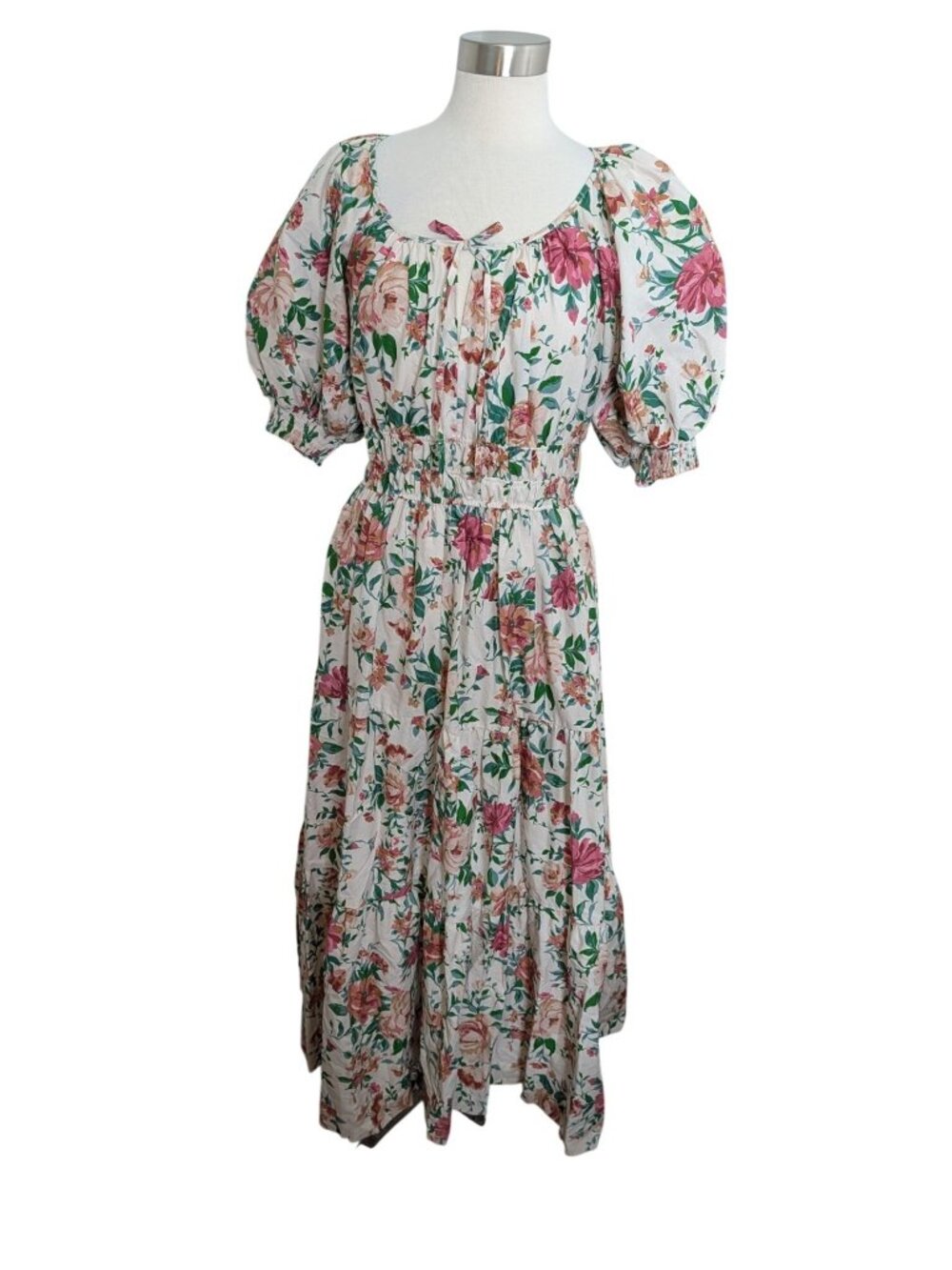 Anthropologie Somerset Floral Maxi Dress Puff-Sleeve Edition White Pink Sz S - Picture 4 of 16
